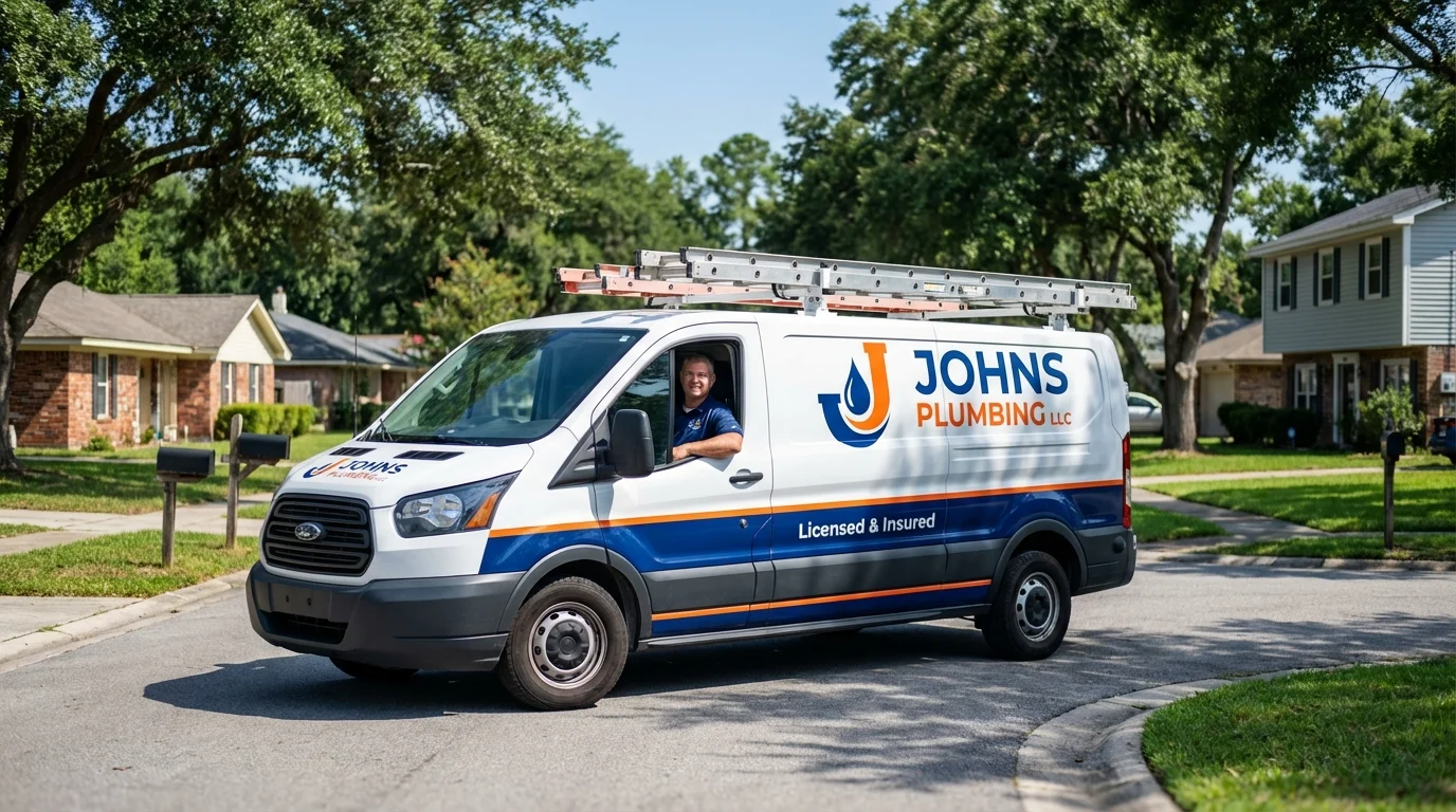 Johns Plumbing LLC service van in Lake Dallas, TX
