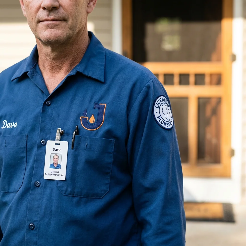 Licensed plumber showing ID badge in Lake Dallas, TX