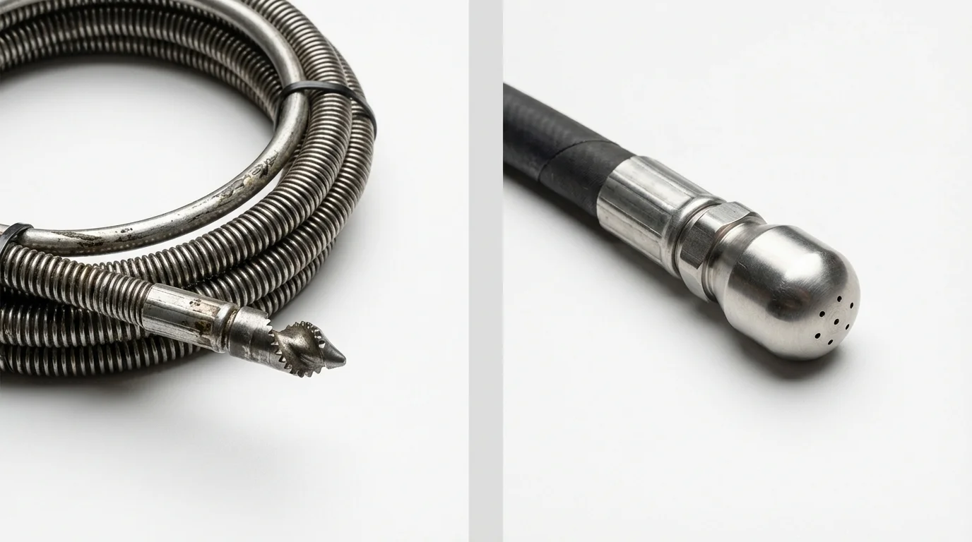 Drain snake cable and hydro jetting nozzle used for drain cleaning in Lake Dallas, TX