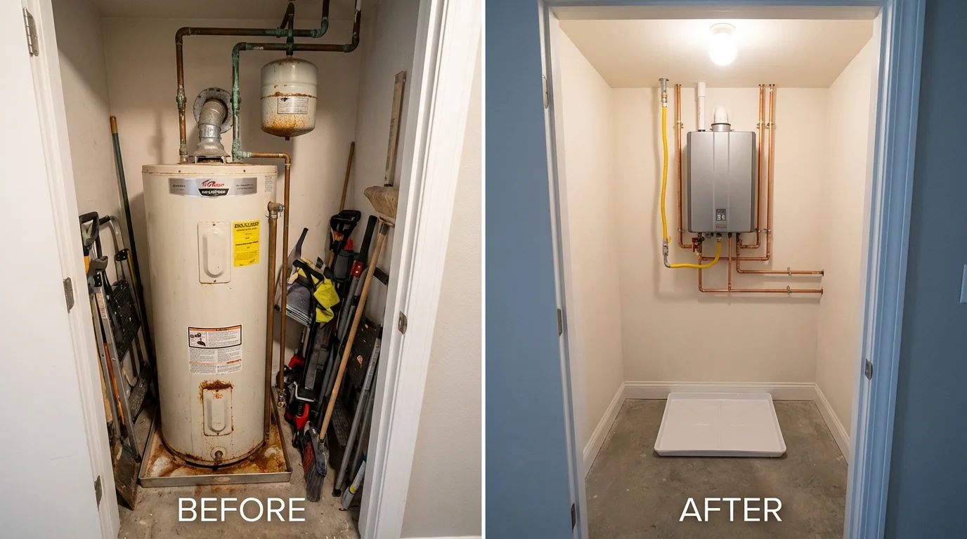 Tank water heater versus wall-mounted tankless unit comparison for Lake Dallas, TX homeowners