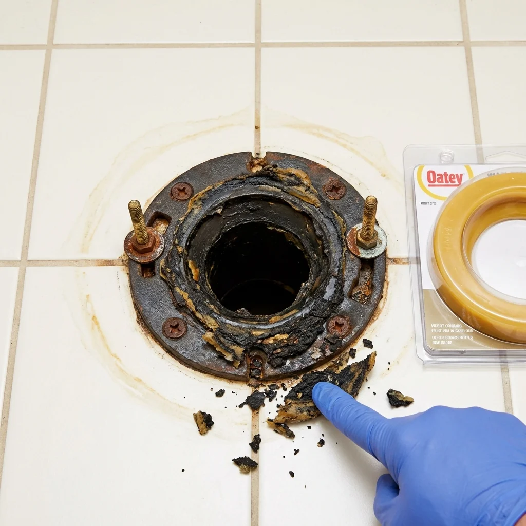 Failed wax ring showing water seepage at the base of a toilet in a Lake Dallas, TX home